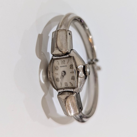 Vintage BENRUS Petite Silver Ladies Wind-Up Wrist Watch Bracelet 10K Gold filled - Picture 4 of 14